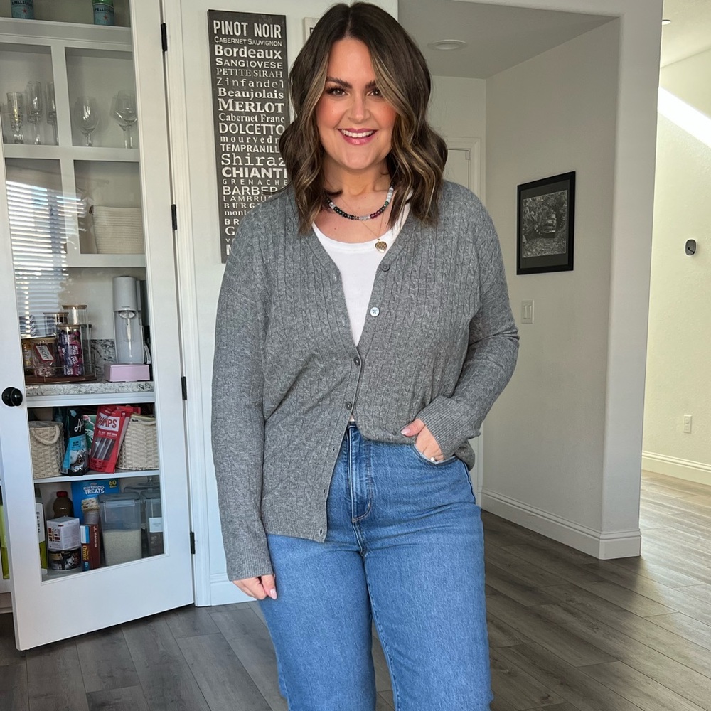 A New Day Gray Cardigan Sweater with Cable Knit